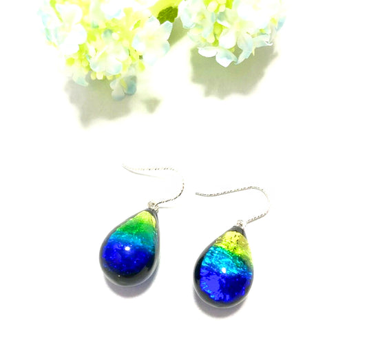 Phosphorescent Kerama Okinawa Firefly glass Teardrop Silver Earring