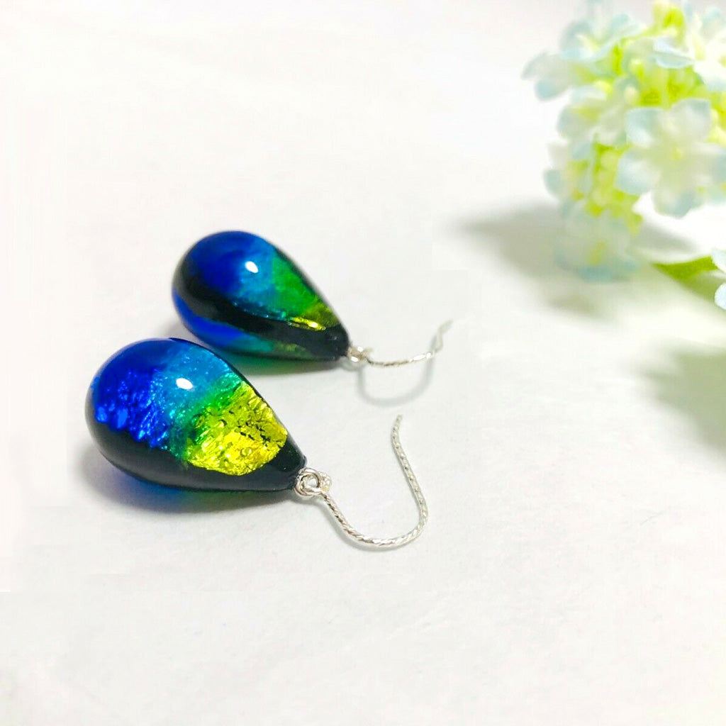 Phosphorescent Kerama Okinawa Firefly glass Teardrop Silver Earring