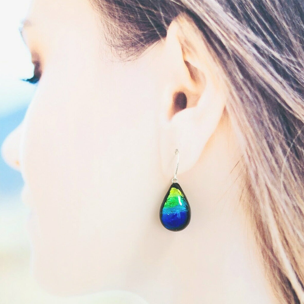 Phosphorescent Kerama Okinawa Firefly glass Teardrop Silver Earring