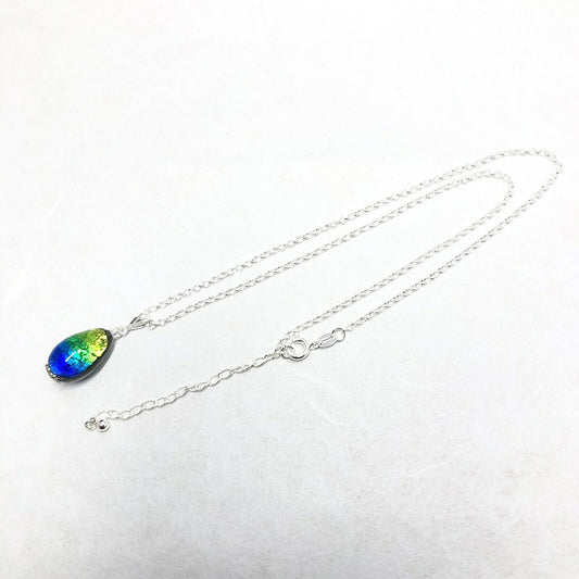 Phosphorescent Kerama Okinawa Firefly glass Mini-Teardrop Necklace Silver