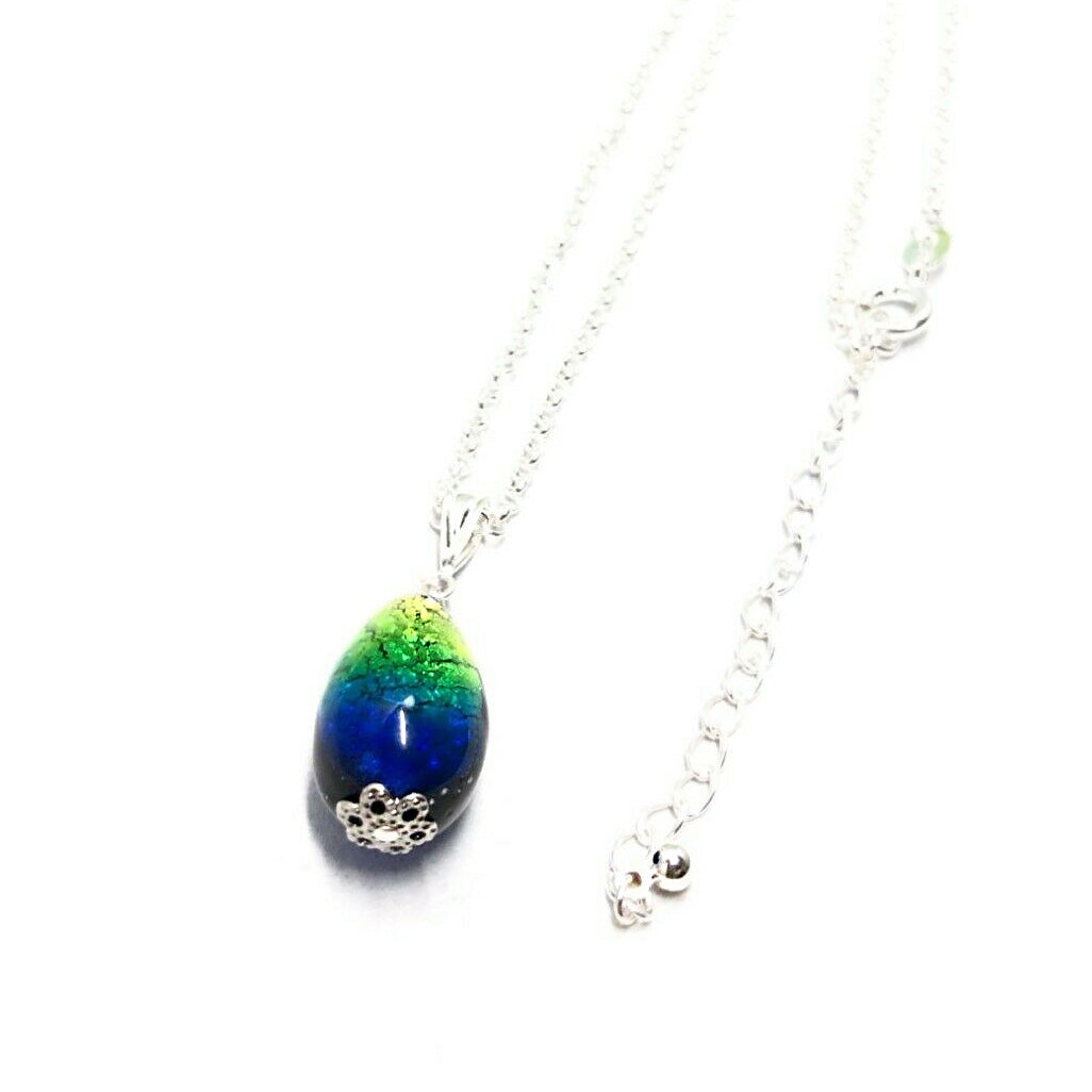 Phosphorescent Kerama Okinawa Firefly glass Mini-Teardrop Necklace Silver