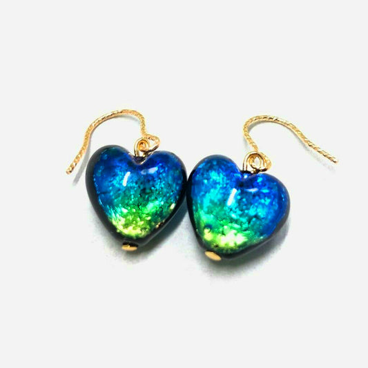 Phosphorescent Kerama Okinawa Firefly glass Premium Earring Heart Gold