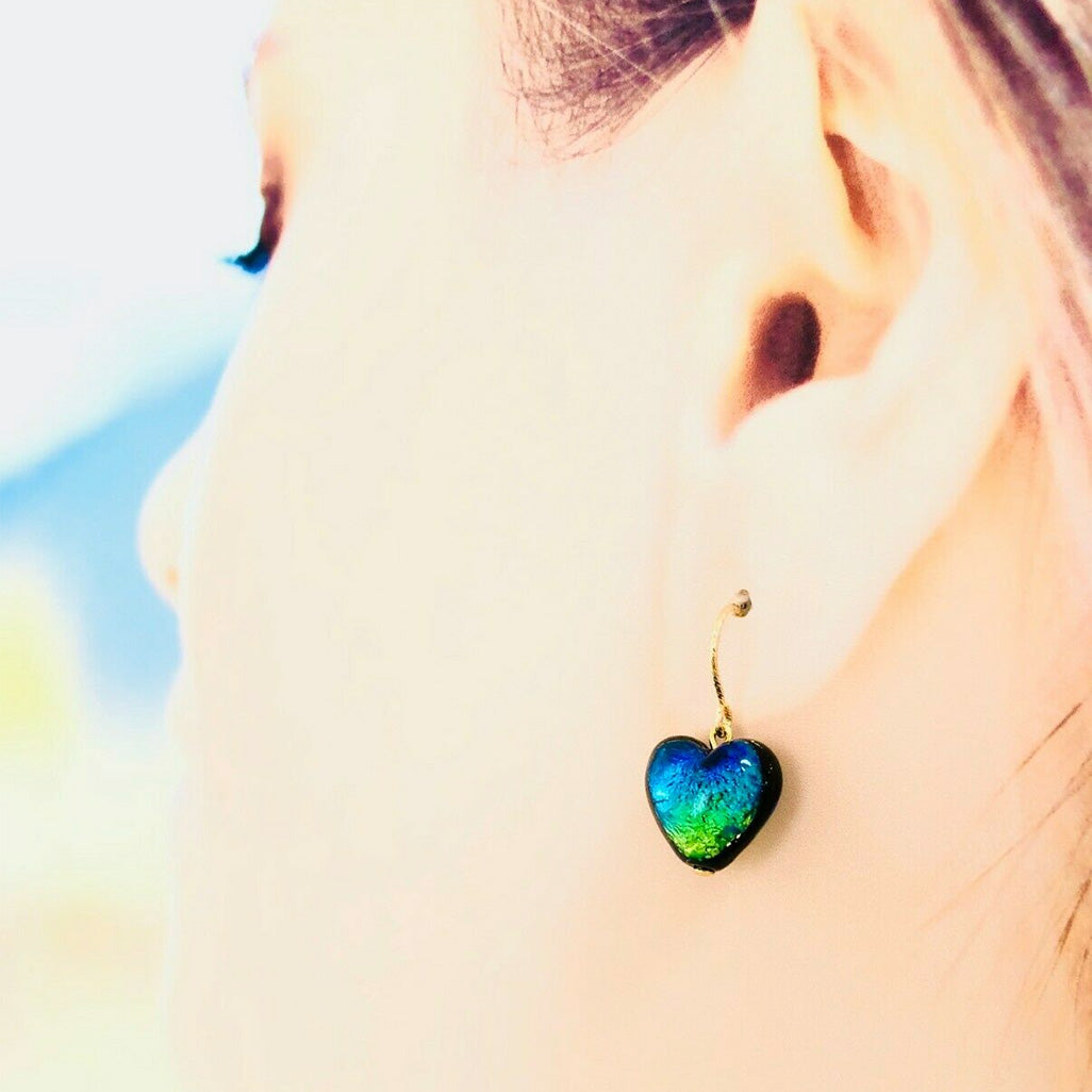 Phosphorescent Kerama Okinawa Firefly glass Premium Earring Heart Gold