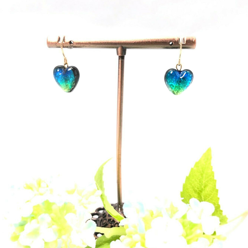Phosphorescent Kerama Okinawa Firefly glass Premium Earring Heart Gold