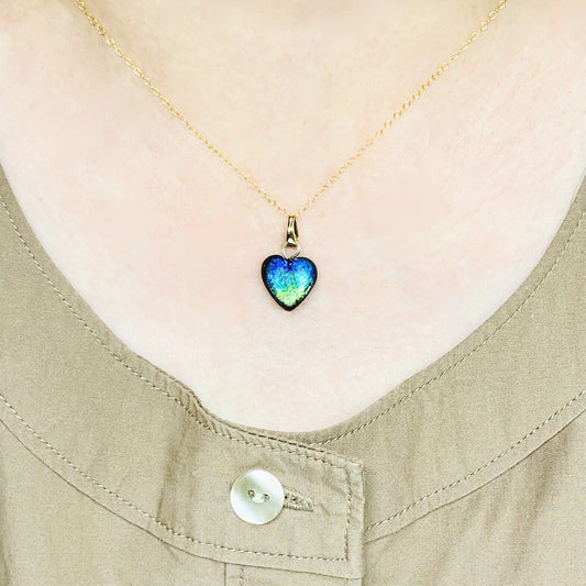 Phosphorescent Kerama Okinawa Firefly glass Heart Gold Premium Necklace