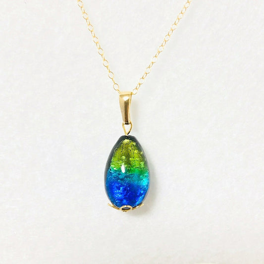 Phosphorescent Kerama Okinawa Firefly glass Mini-Teardrop Necklace Gold