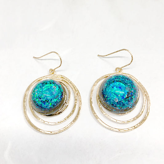 Big Starry Earrings glowing in the dark with KYOTO Opal
