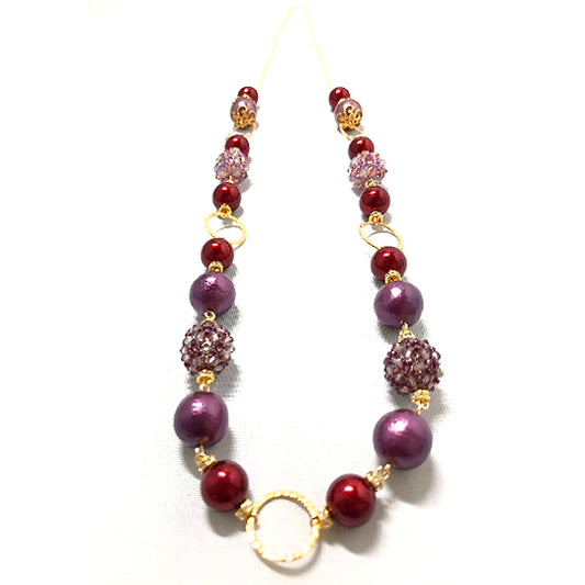 Light Necklace Cotton ball pearls, beads 28 inch /25 g Plum & Burgundy