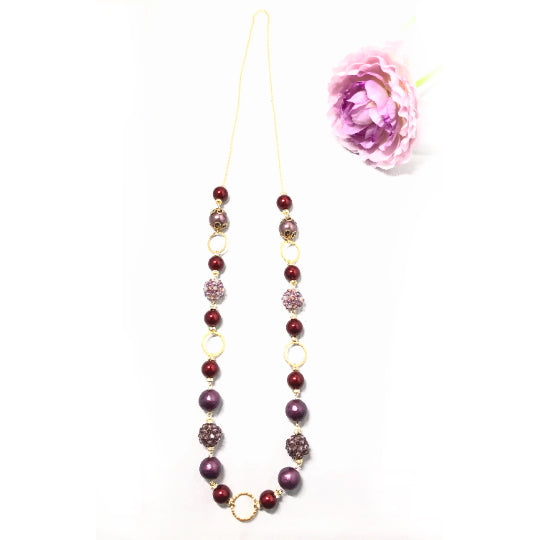 Light Necklace Cotton ball pearls, beads 28 inch /25 g Plum & Burgundy