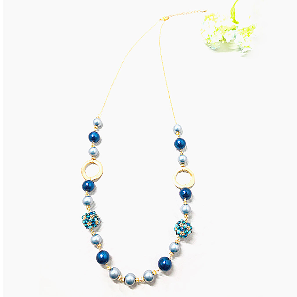 Light Necklace Cotton ball pearls, beads 28 inch /26 g Navy Blue