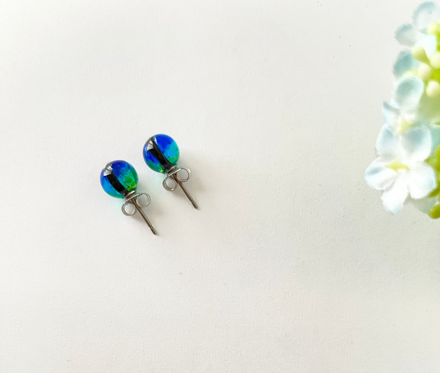 Kerama Blue Phosphorescent Okinawa 6mm Firefly glass Stud piercings