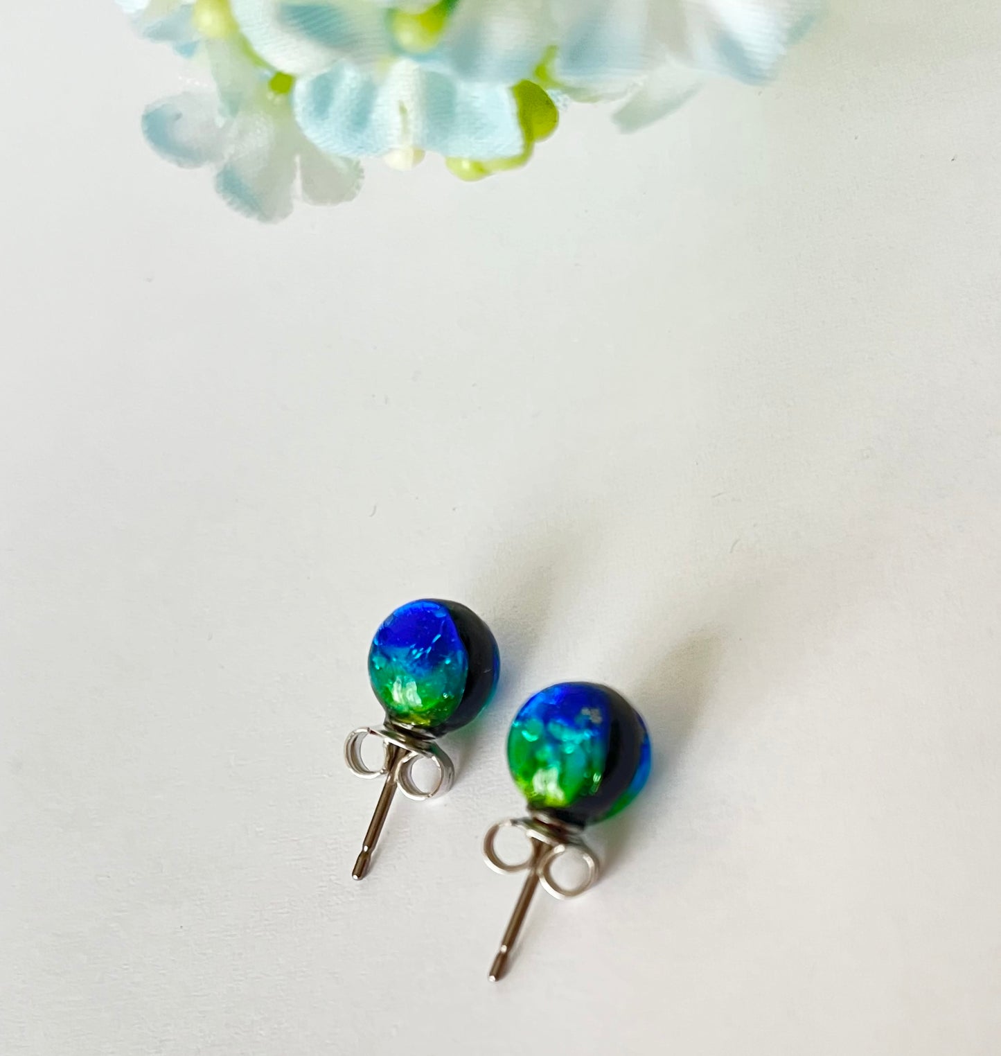 Kerama Blue Phosphorescent Okinawa 6mm Firefly glass Stud piercings
