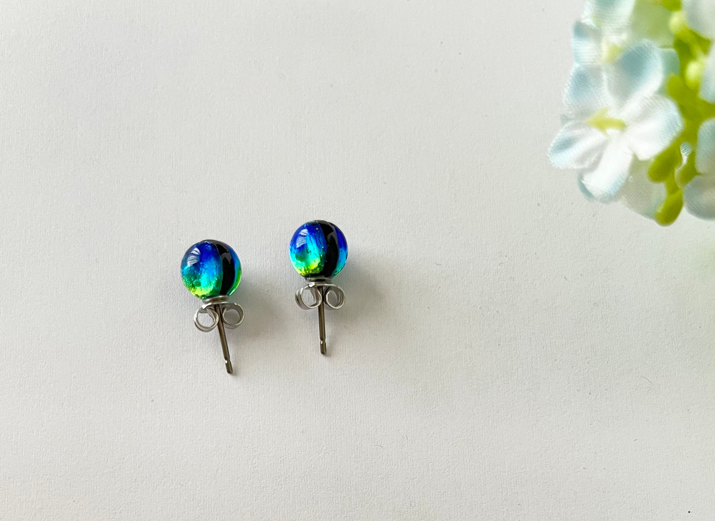 Kerama Blue Phosphorescent Okinawa 6mm Firefly glass Stud piercings