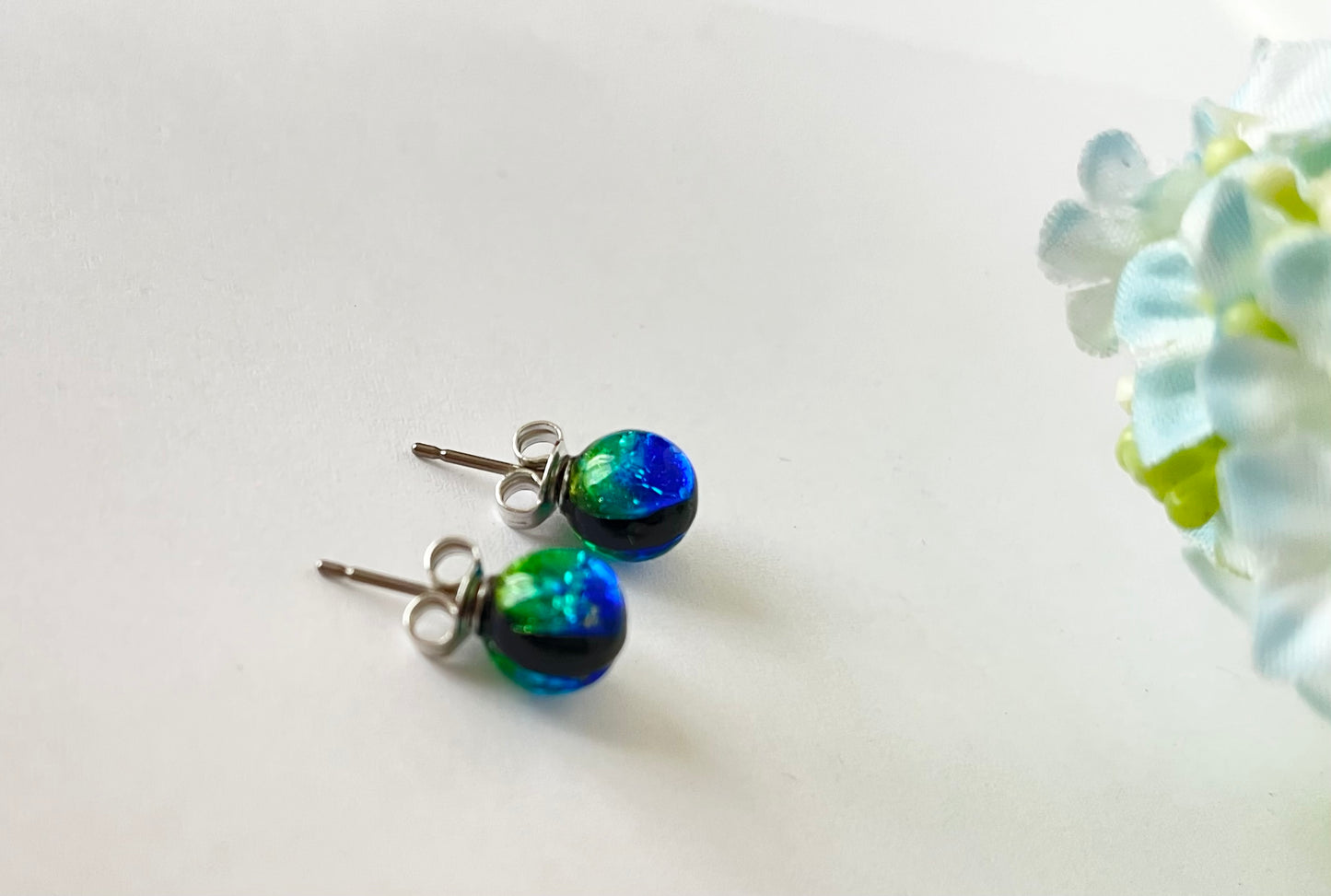 Kerama Blue Phosphorescent Okinawa 6mm Firefly glass Stud piercings