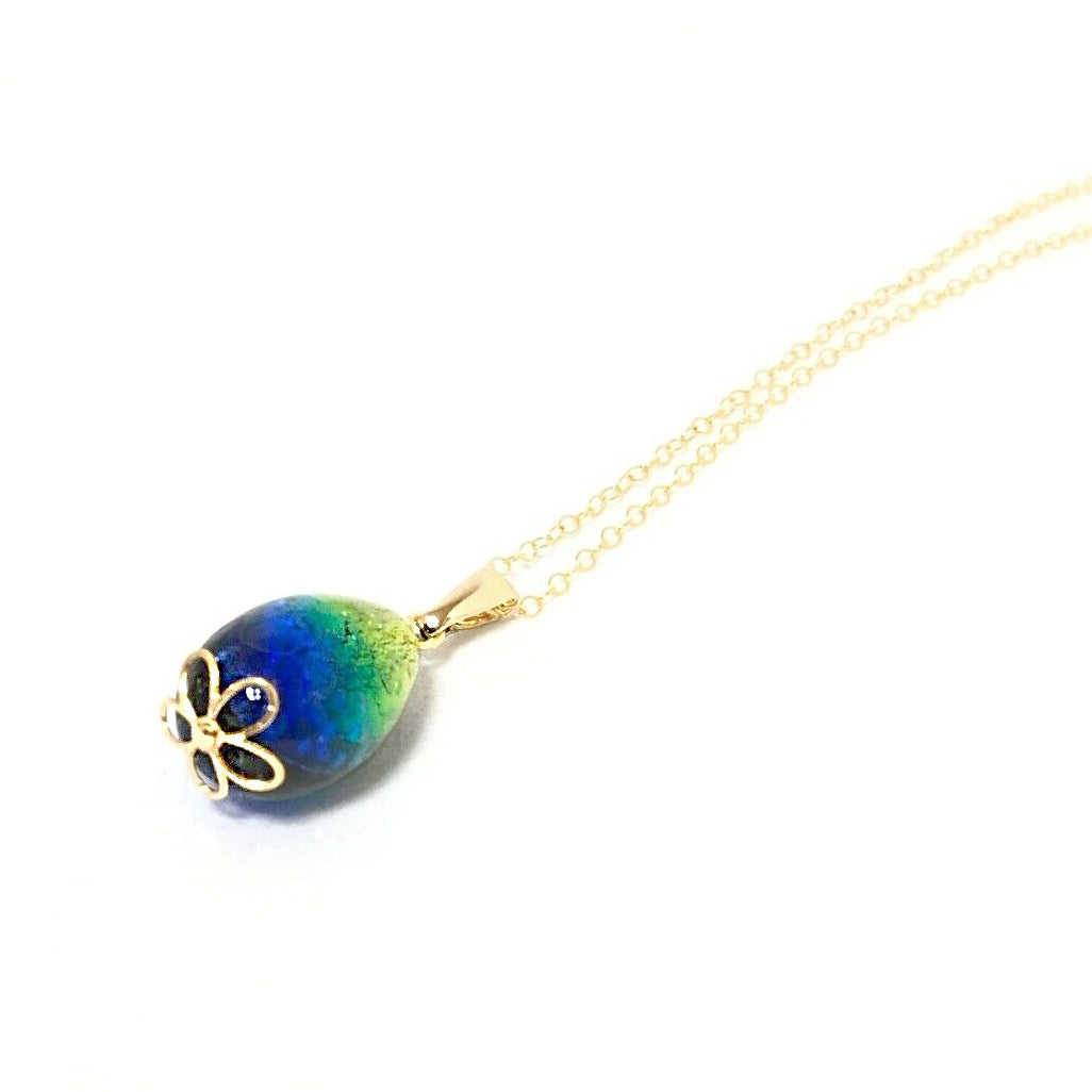 Phosphorescent Kerama Okinawa Firefly glass Mini-Teardrop Necklace Gold