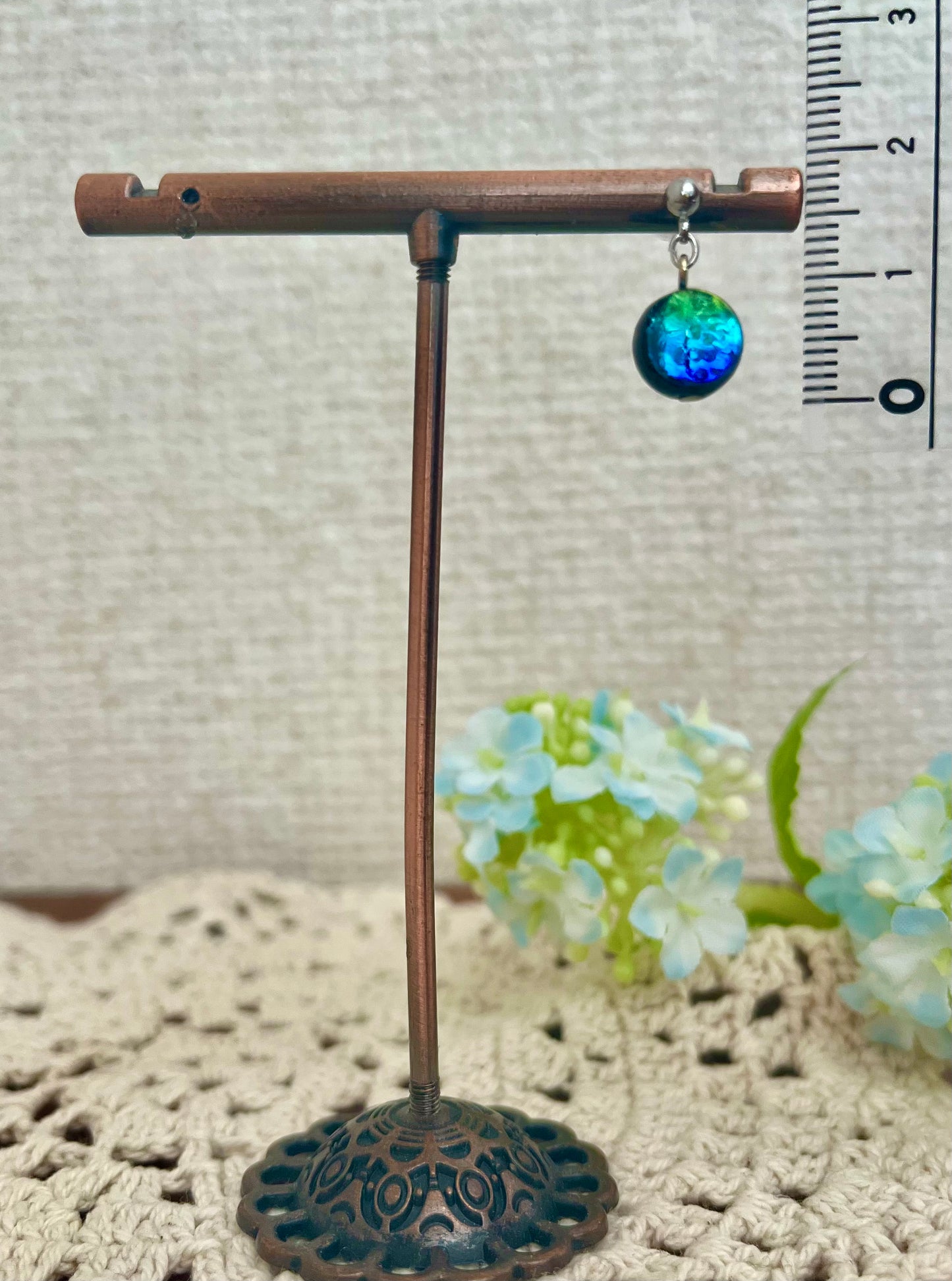 Kerama Blue Phosphorescent Okinawa 8mm Firefly glass Drop type swaying Stud piercing Titanium alloy